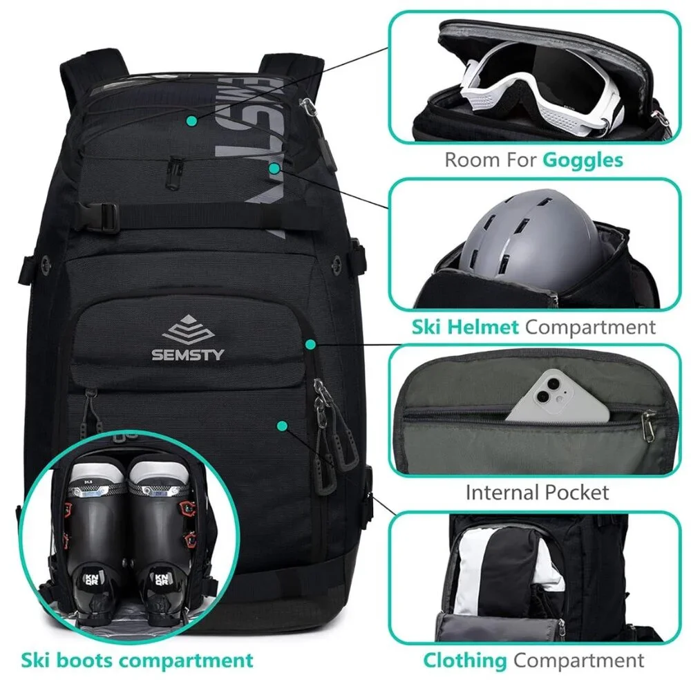 Ski Boot Bag, 55L Waterproof Ski and Snowboard Boots Travel Backpack